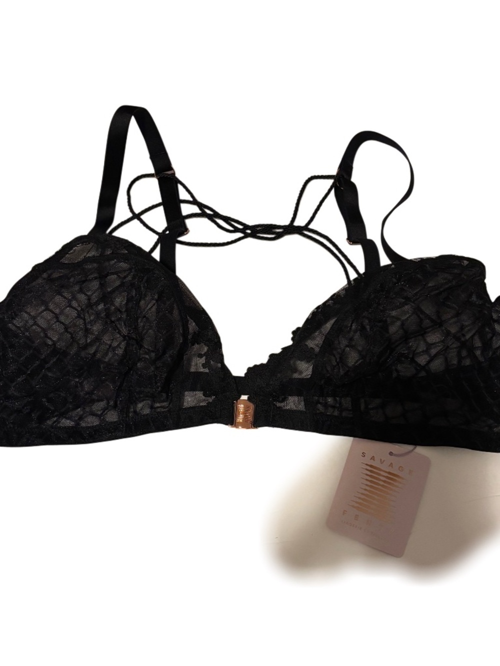 Women’s Savage X Fenty Rope Accent Front Hook Lace Bra in Black 3X NWT